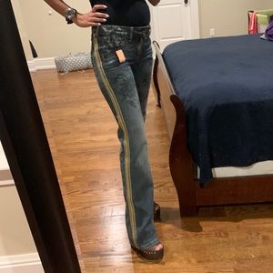 Rockstar Hardcore Unique One of a Kind Denim Jeans with detailed Leather Trim